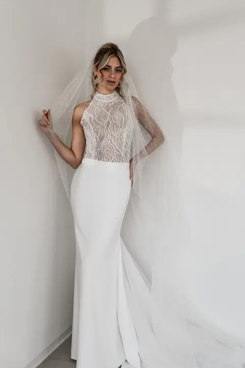 Avani wedding dress by Fan Xia, fit & flare, embroidery