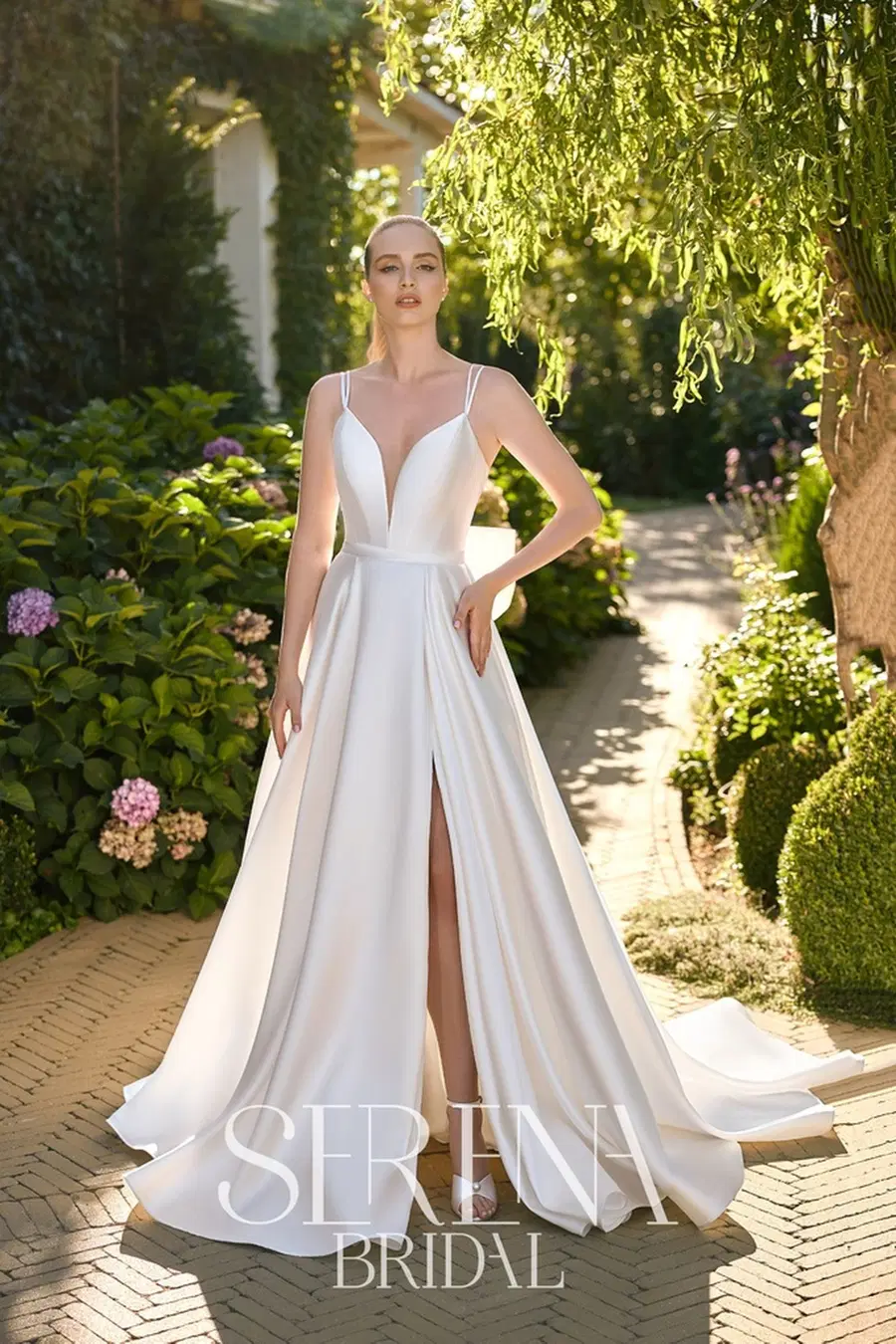 S5591 Zoya by Serena Bridal: Princess silhouette, deep V-neck neckline, mikado