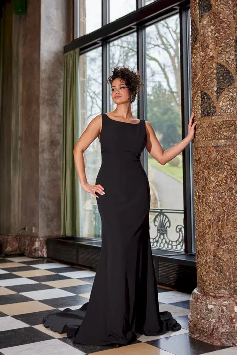 1950 Black wedding dress by Diane Legrand, fit & flare, crepe