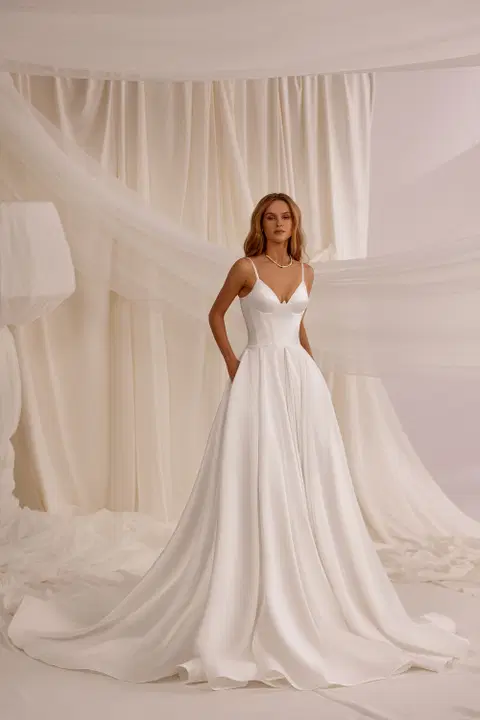 Azalea wedding dress by Tina Valerdi, ball gown, satin