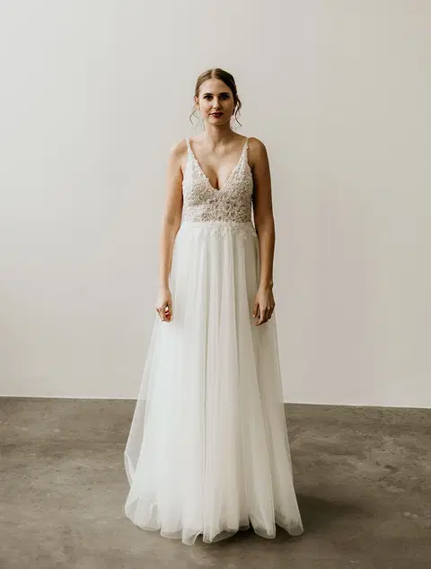 Hazel Ivory wedding dress by Esther Hofmann, A-line, lace