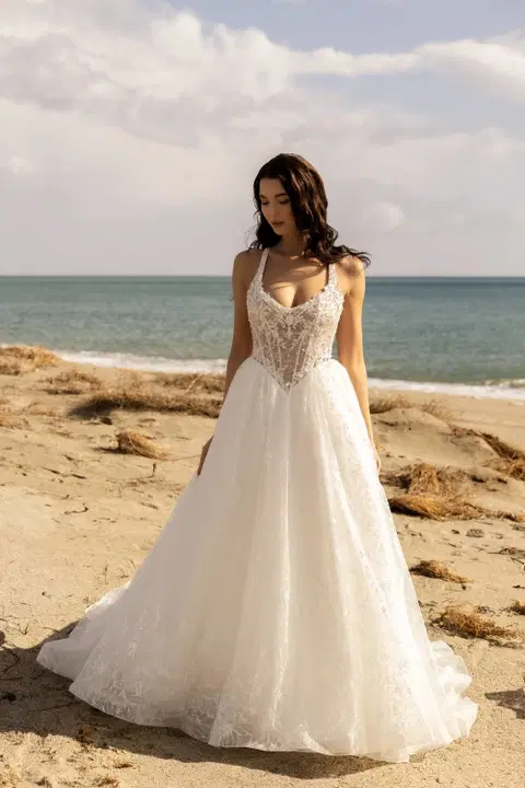 Diamond wedding dress by Amo & Luv, ball gown, lace