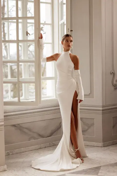 Persephone wedding dress by Tina Valerdi, mermaid, crepe