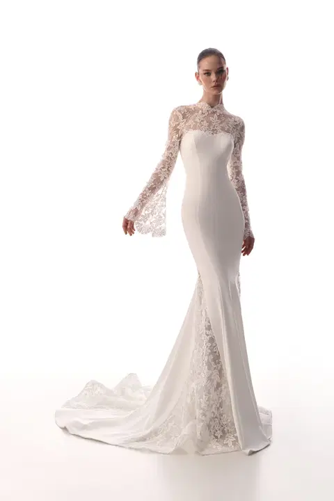Raya wedding dress by Innocentia, fit & flare, crepe