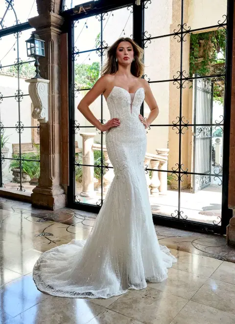 Style RB5093 wedding dress by Rachel Allan, trumpet, tulle
