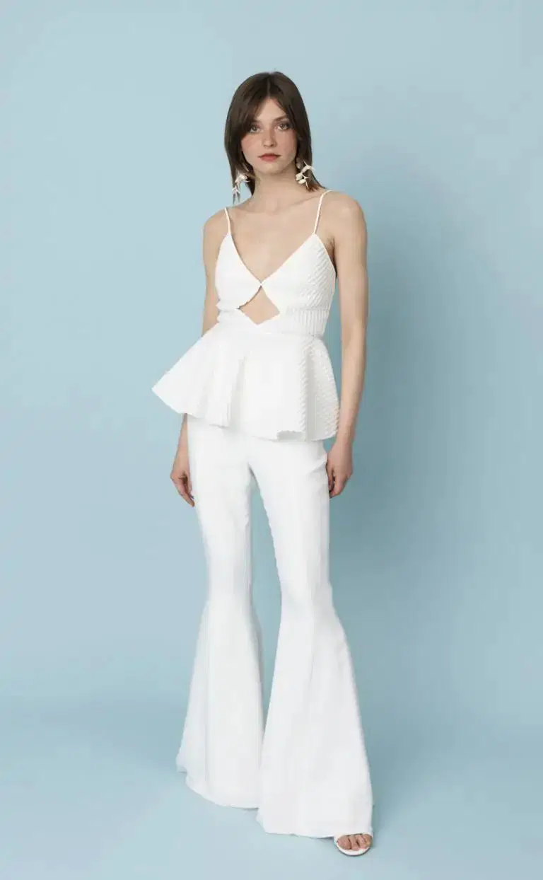 Harley Piqueé Top + Iconicbell Trousers by Kisui: Jumpsuit silhouette, V-neck neckline, sleeveless, crepe