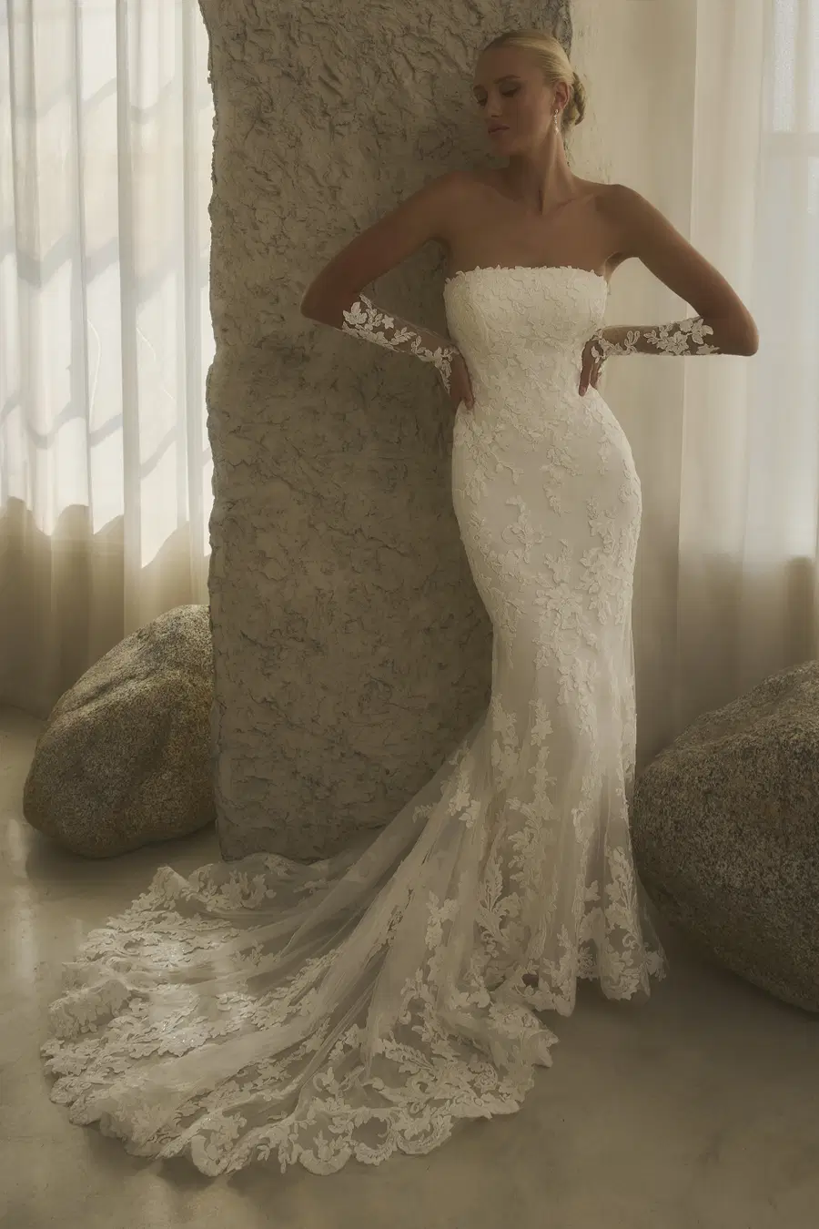 2630 1 by Casablanca Bridal: Fit & Flare silhouette, straight neckline, separate sleeves, lace