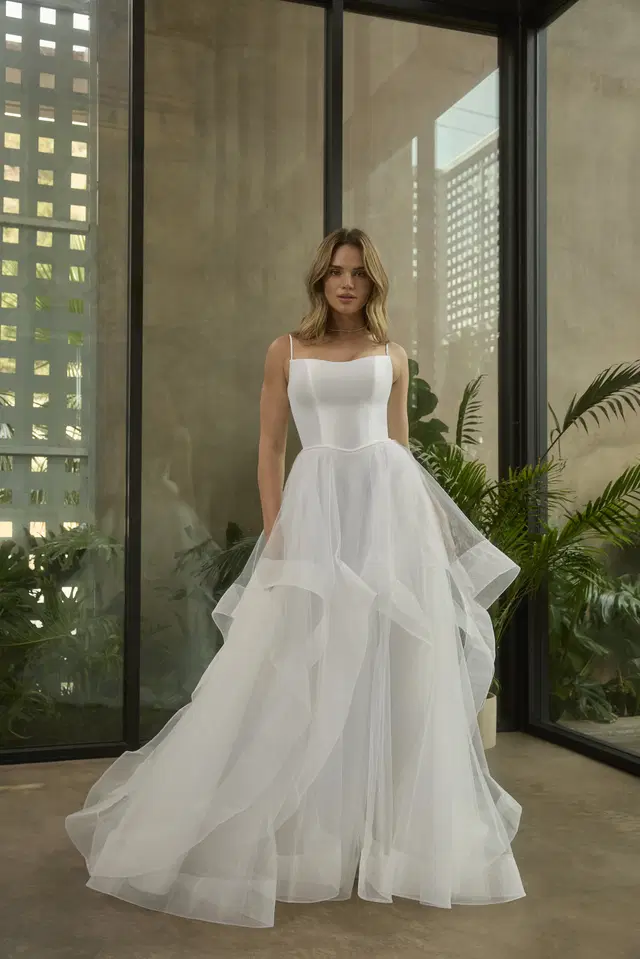 BL500 by Beloved by Casablanca: A-Line silhouette, sweetheart neckline, separate sleeves, lace