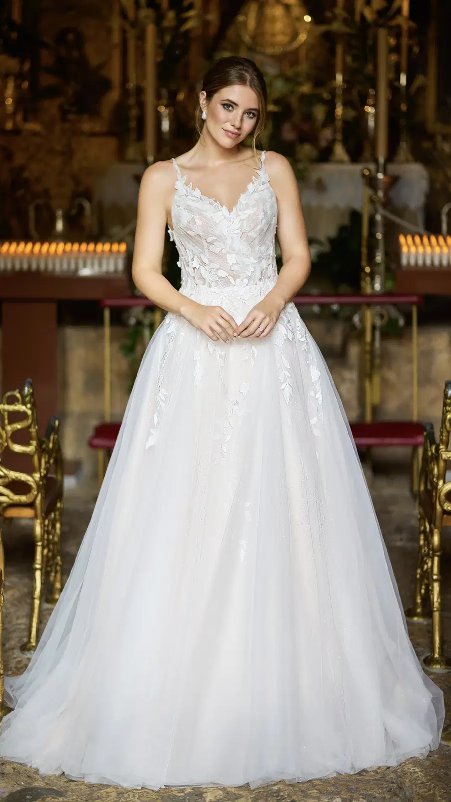 TC26217 by Très Chic: A-Line silhouette, V-neck neckline, sleeveless, tulle
