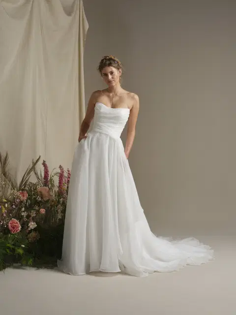 Dezi wedding dress by Rebecca Ingram, A-line, satin