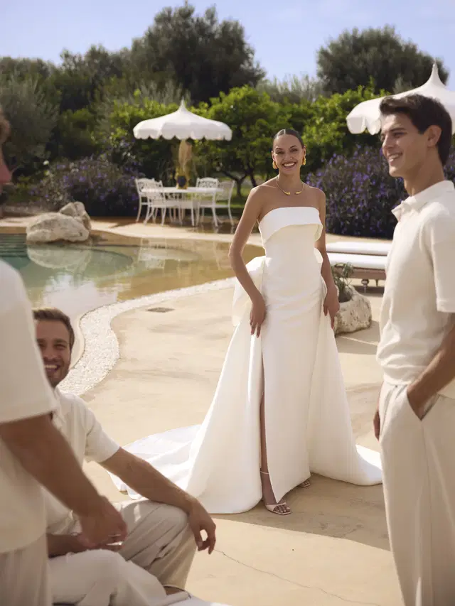 Genesis by Modeca Bridal: Fit & Flare silhouette, mikado, chapel train
