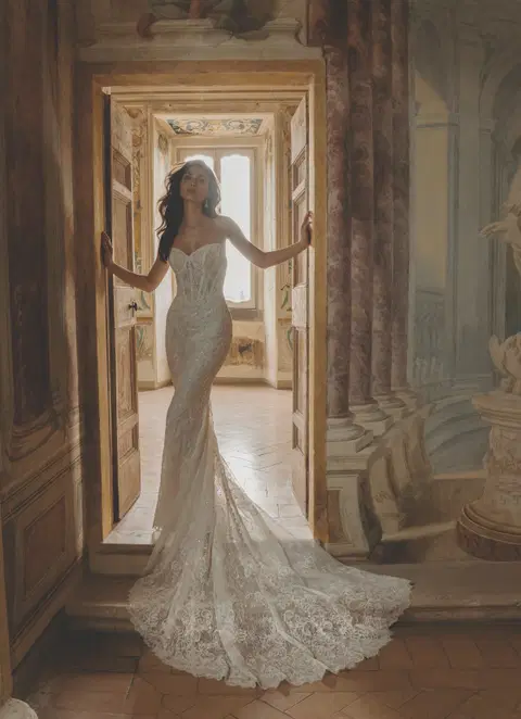Dionne wedding dress by Pen·Liv, straight, lace
