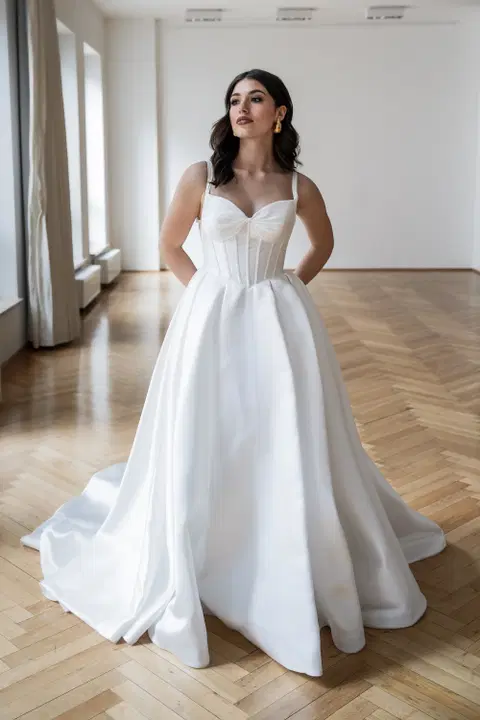 Emma wedding dress by Fan Xia, A-line, mikado