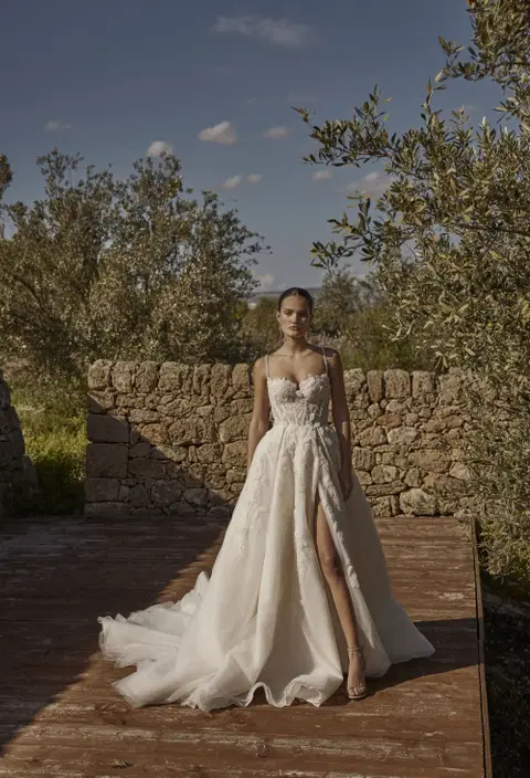 Donatella 25-009 wedding dress by Ricca Sposa, A-line, lace