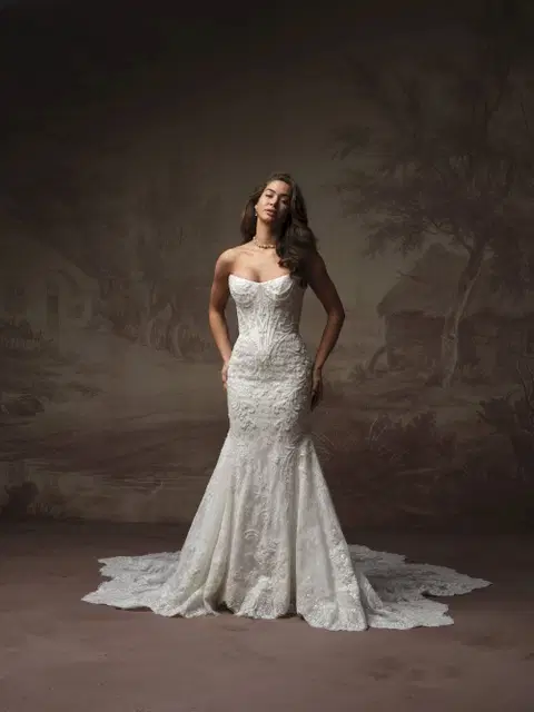 Eirawen wedding dress by Sottero & Midgley, fit & flare, lace