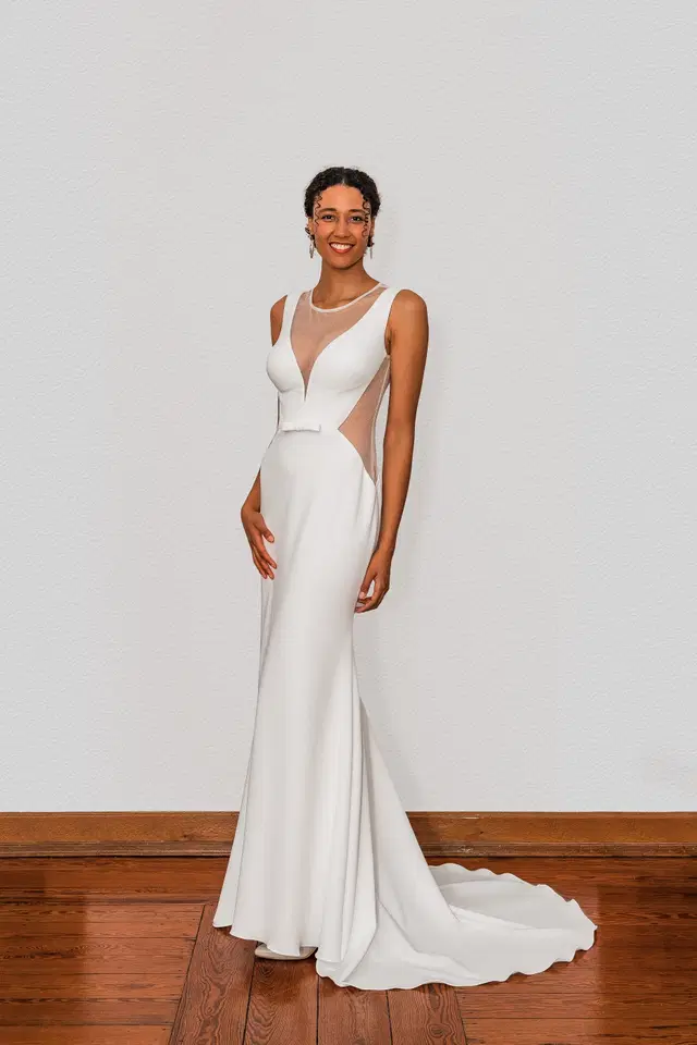 Kleid STBC 0021 by myprettydress by Basedow: Fit & Flare silhouette, illusion neckline, sleeveless, crepe