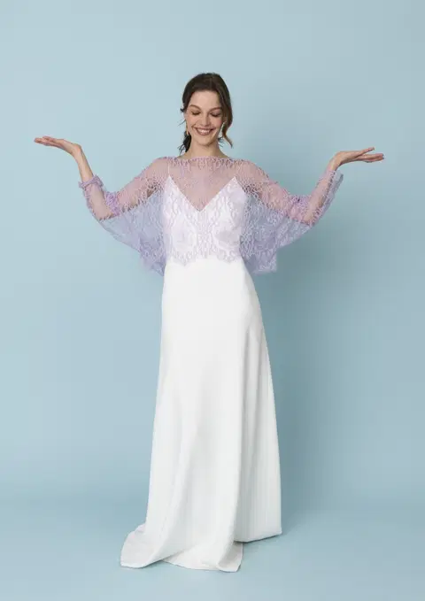 Cosy Lavender wedding dress by Kisui, straight, tulle