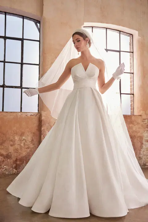 Bronte wedding dress by Josephine Scott, A-line, satin