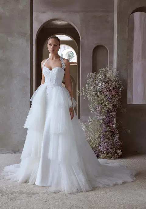 Finnli wedding dress by Mori Lee, A-line, crepe