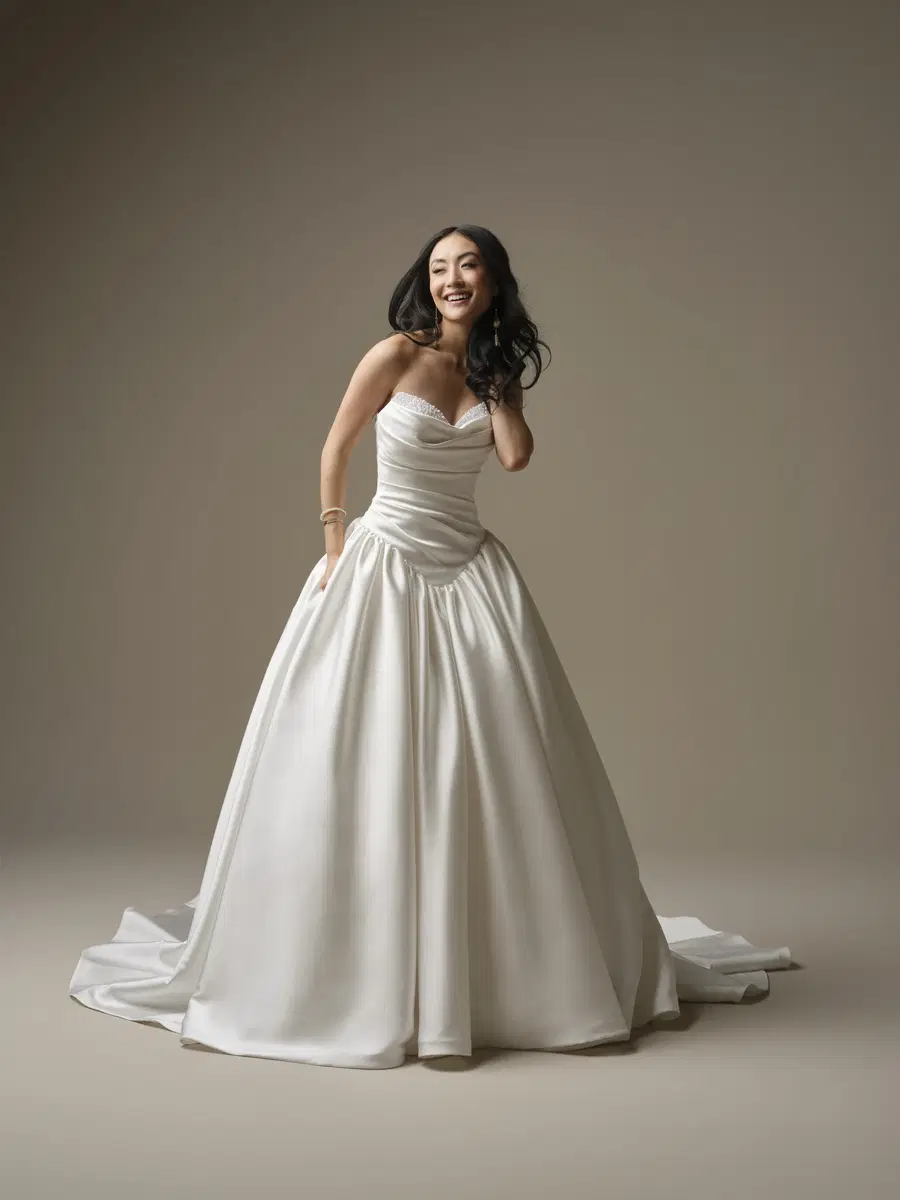 Pasadena by Maggie Sottero: Ball Gown silhouette, sweetheart neckline, satin