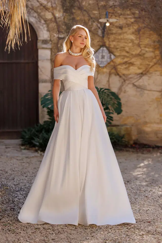 Lizett by Jarice: Ball Gown silhouette, off-shoulder neckline, mikado