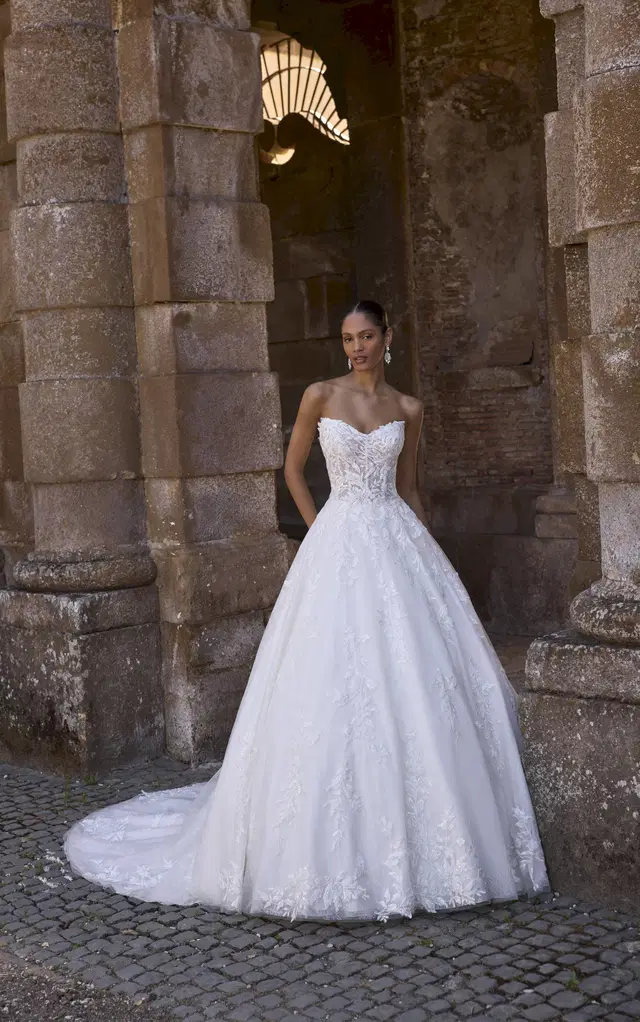 Audrey 63245 by Veni Infantino: Ball Gown silhouette, sweetheart neckline, sleeveless, lace