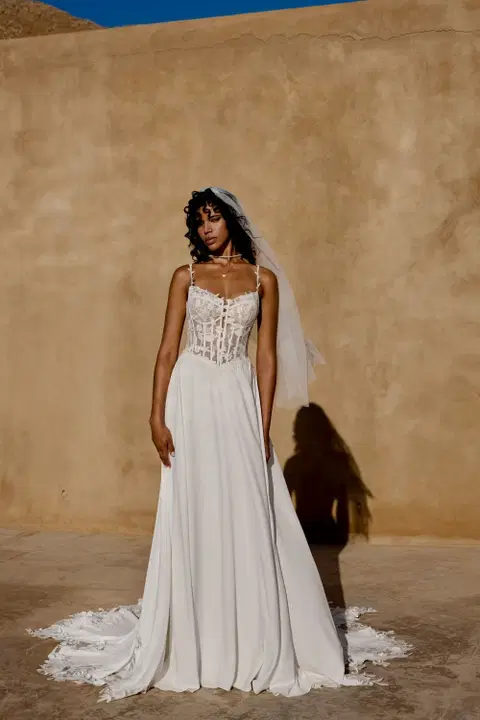 Style 66446 wedding dress by Lillian West, A-line, lace