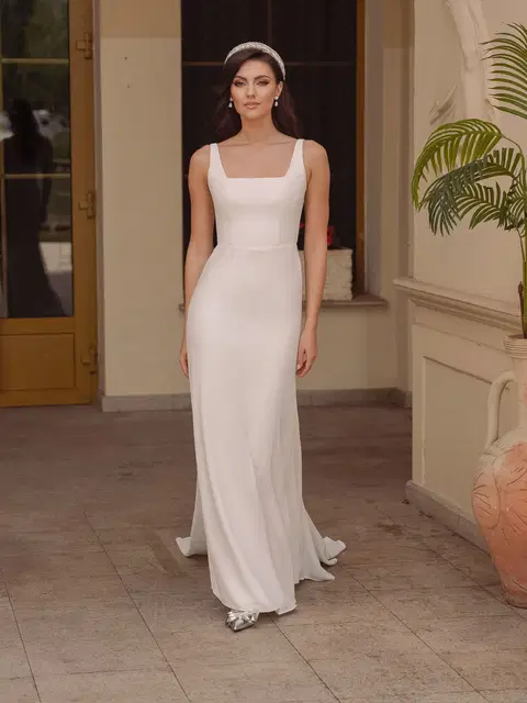Style TO-2189 wedding dress by Agnes, trumpet, satin
