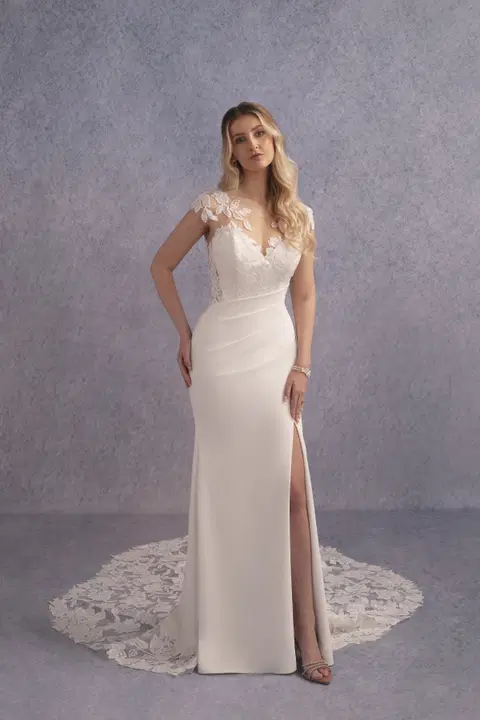 Tasia wedding dress by Donna Salado Bridal, fit & flare, crepe
