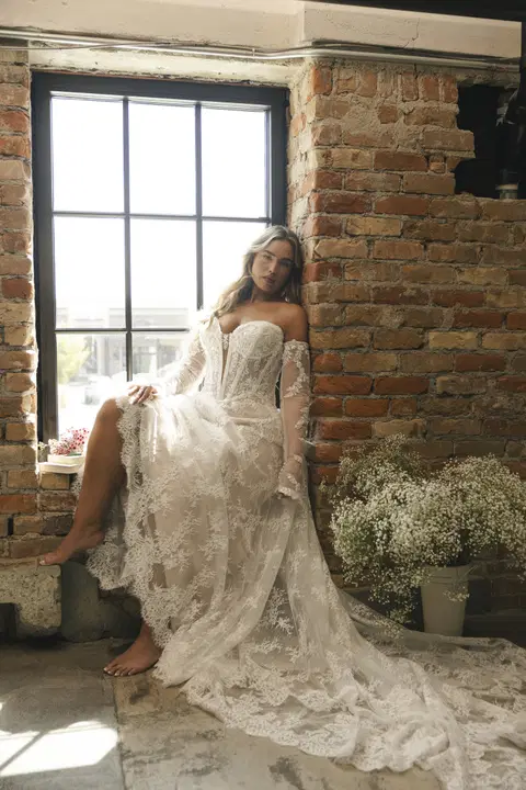 Lucca wedding dress by Maggie Sottero, A-line, crepe