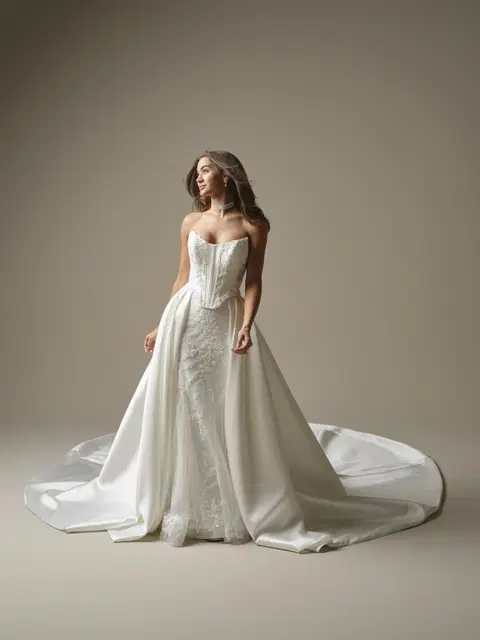 Wyntelle wedding dress by Maggie Sottero, A-line, crepe