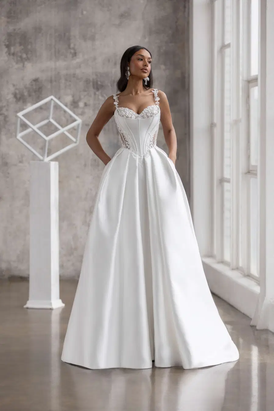 Frivola by Jarice: Ball Gown silhouette, semi sweetheart neckline, mikado