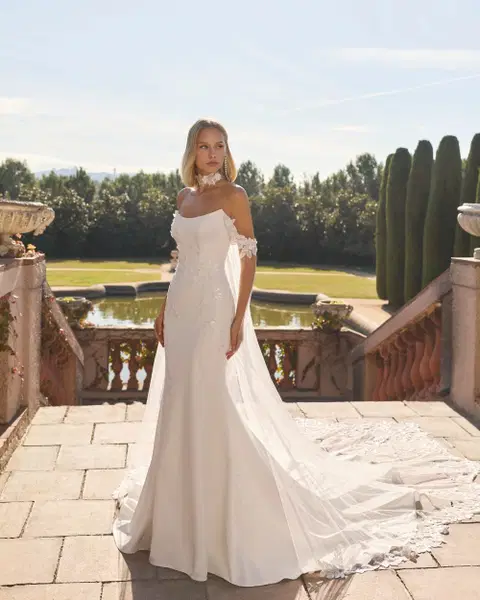 Favar Brautkleid von Luna Novias, Meerjungfrau, Crepe