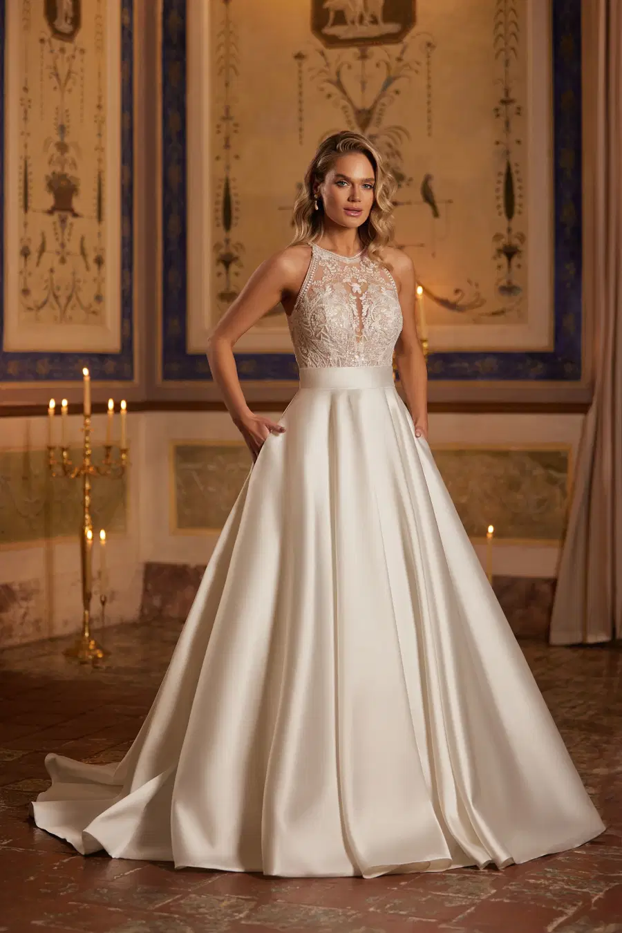 6436 by Daniela Di Marino: Ball Gown silhouette, high / halter neckline, sleeveless, lace