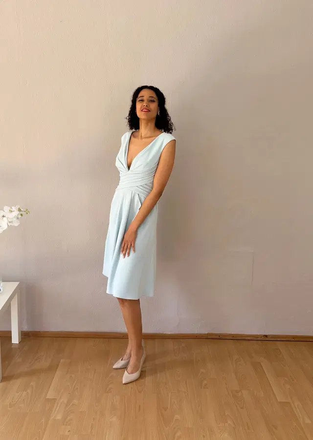 Kleid STBC 1237 by myprettydress by Basedow: A-Line silhouette, V-neck neckline, sleeveless, crepe