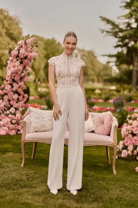 Style 1190 wedding dress by Angela Bianca, jumpsuit, lace