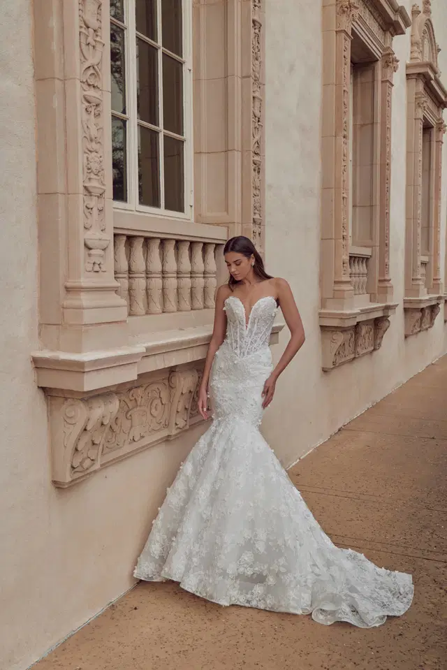 126241 Negin by Calla Blanche: Mermaid silhouette, deep V-neck neckline, sleeveless, lace