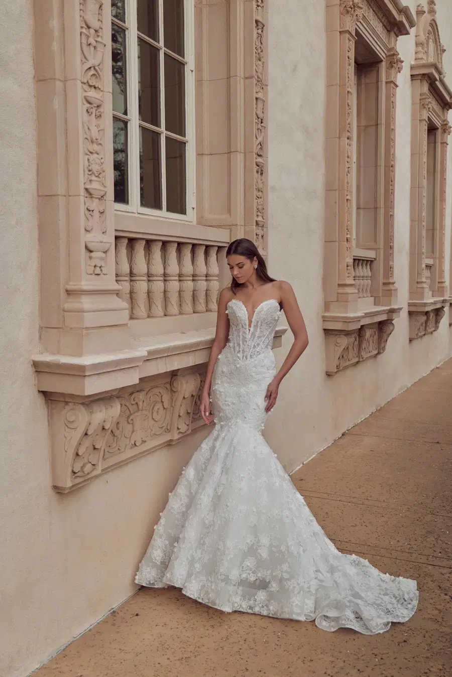 126241 Negin by Calla Blanche: Mermaid silhouette, deep V-neck neckline, sleeveless, lace
