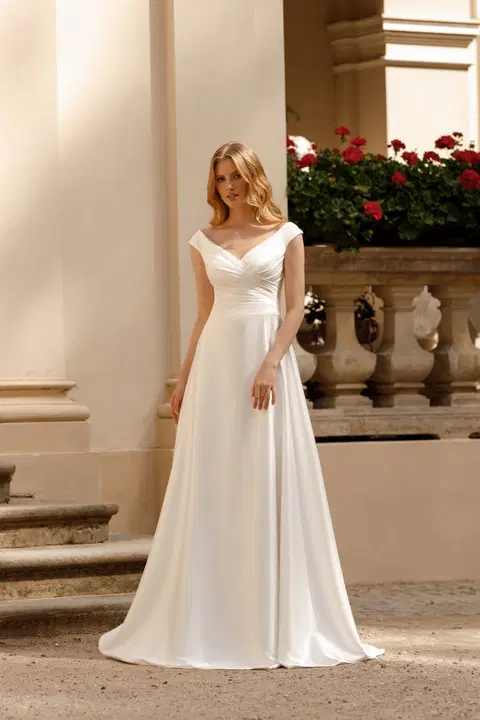 Style 1098 wedding dress by Angela Bianca, A-line, satin