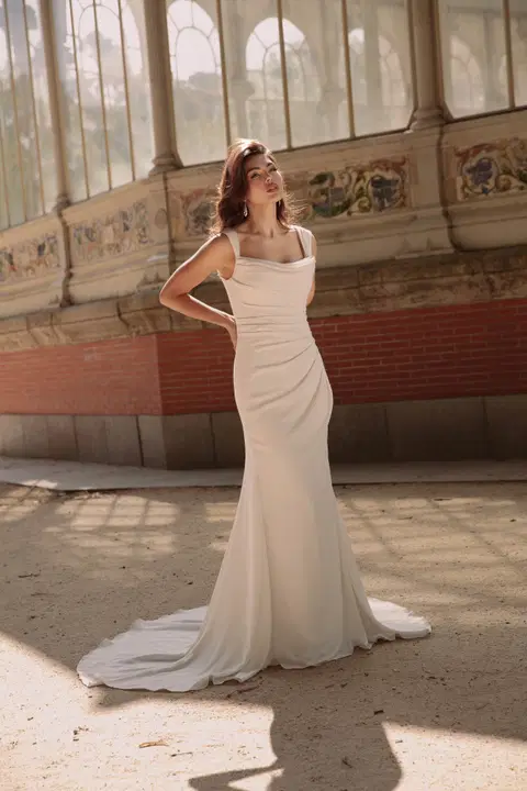 Style TO-2210T wedding dress by Agnes, satin, floor