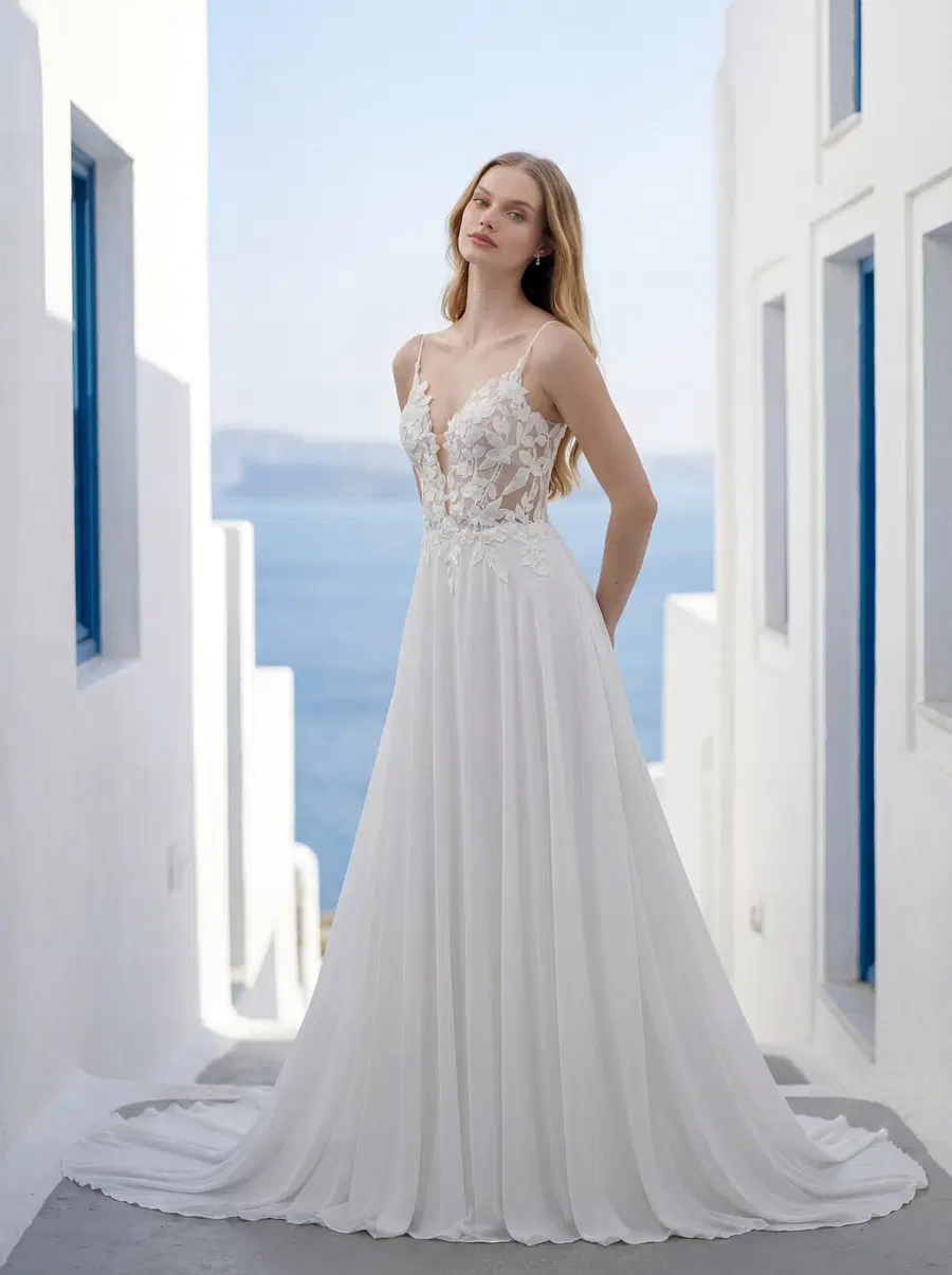 Thais 1010097 by Mori Lee: A-Line silhouette, deep V-neck neckline, sleeveless, tulle
