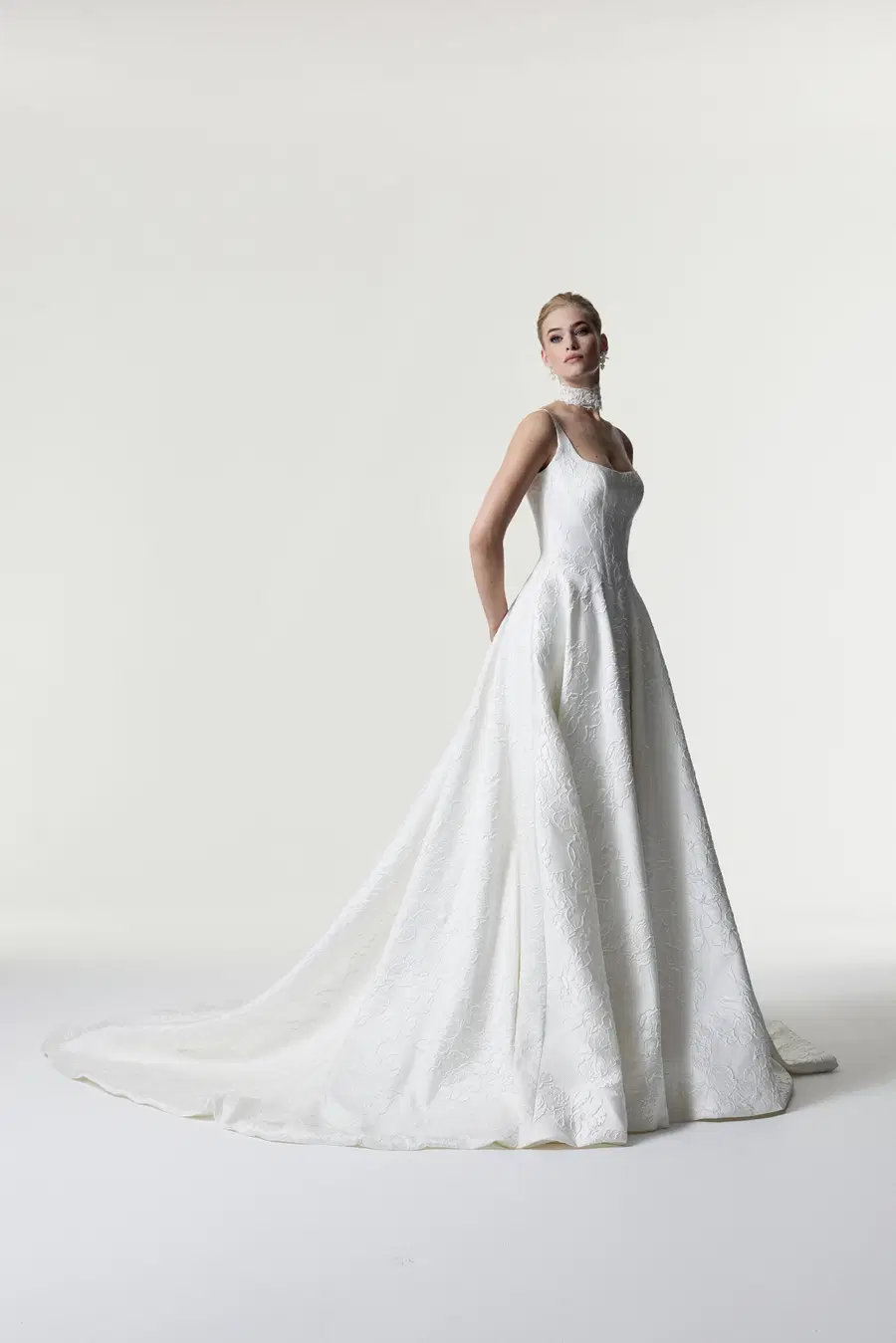 Penelope by Josephine Scott: A-Line silhouette, square neckline, sleeveless, jacquard